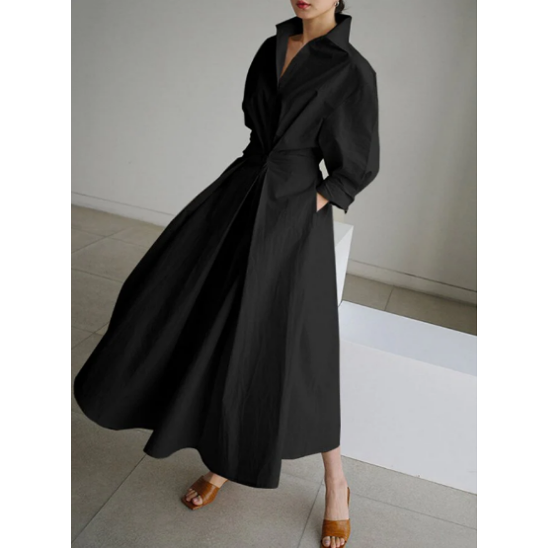 Levoire | Robe Maxi Croisée À Manches Longues Pour Femmes Noir