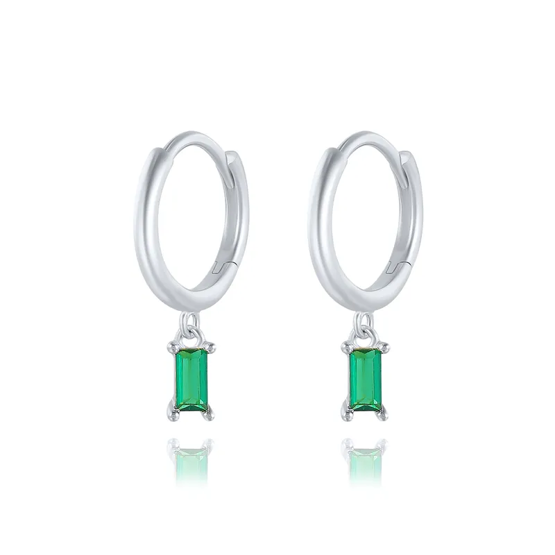 Levoire | Boucles D'Oreilles Carrées En Zircon Élégant Argent Vert