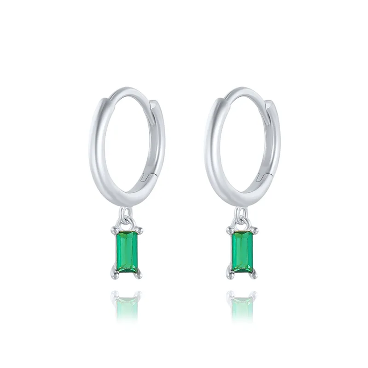 Levoire | Boucles D'Oreilles Carrées En Zircon Élégant Argent Vert