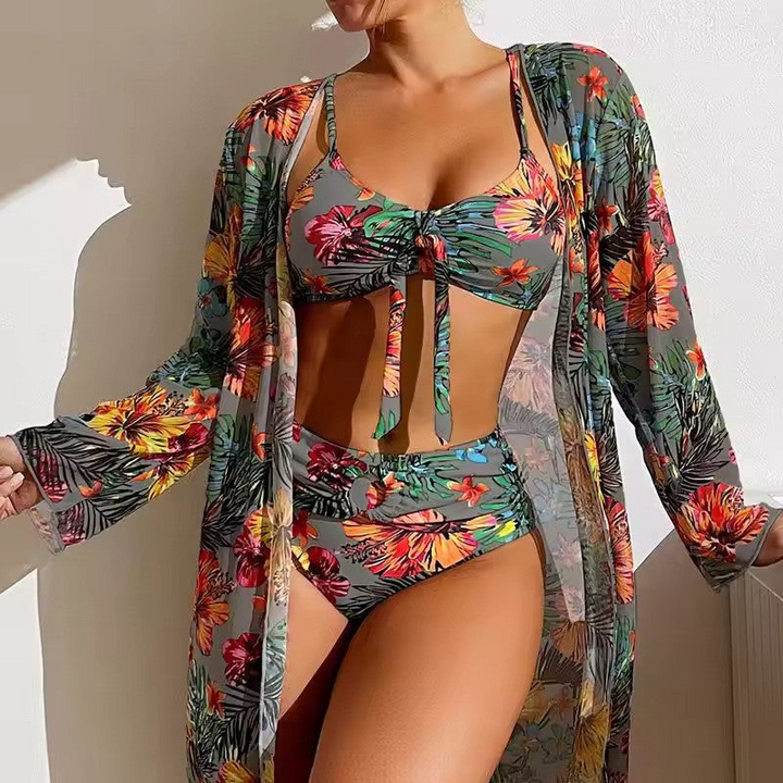 Levoire | Femmes Ensemble de Bikini à la Mode 3 Pièces avec Couverture Élégante Gris