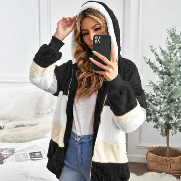 Levoire | Veste Femme Avec Fermeture Éclair, Capuche Volumineuse Et Poches Pratiques