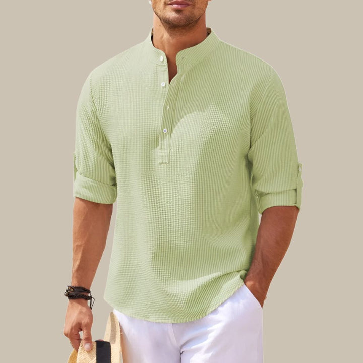 Levoire | Chemise Élégante En Lin Avec Col Mao vert