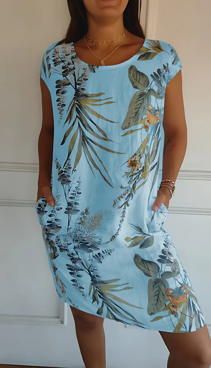 Levoire | Robe Élegante Confortable À Col Rond Bleu Clair