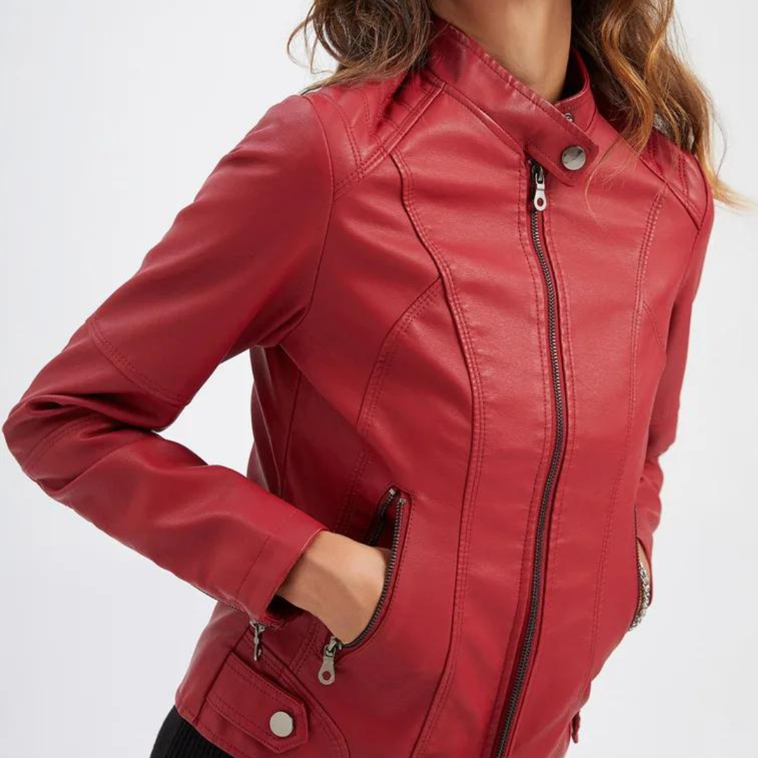 Levoie | Veste en cuir pour femmes avec col montant