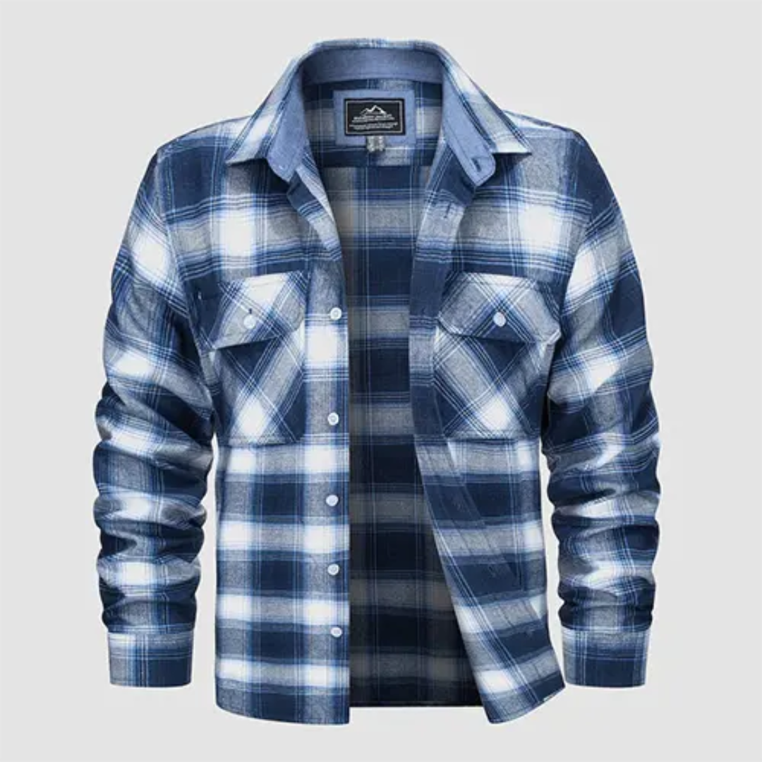 Levoire | Blouse à carreaux à manches longues Boutons en bas Bleu Blanc
