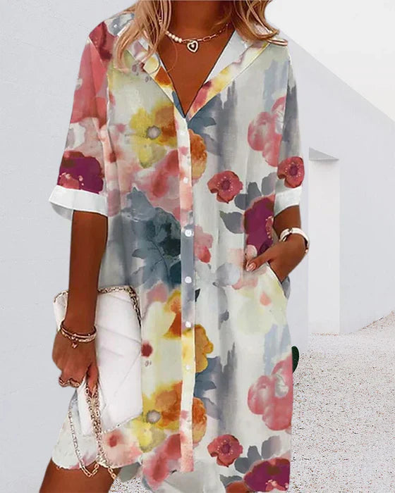 Levoire | Femme Robe Boutonnée à Fleurs - Mini Multicolore