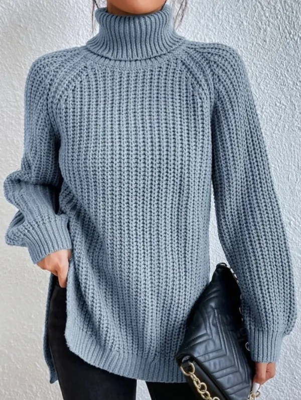 Levoire | Pull Col Roulé Avec Fentes Latérales Idéal Pour Décontracté Et Chic Bleu clair
