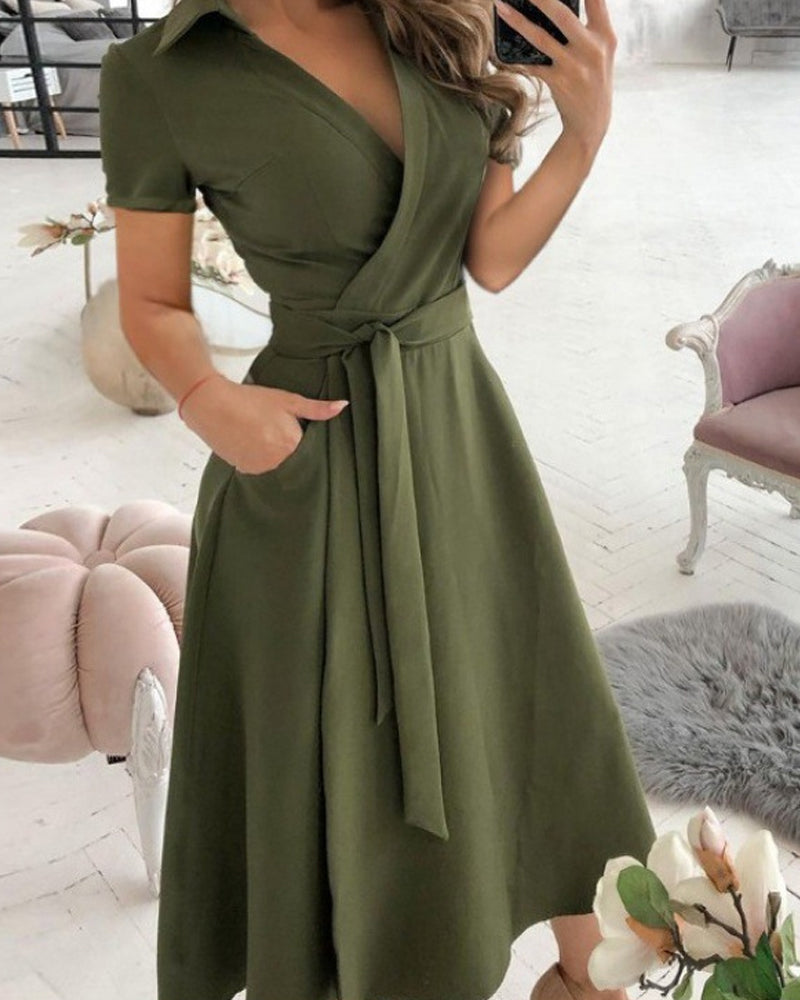 Levoire | Robe Évasée Avec Manches Courtes Et Style Décontracté Vert le soldat