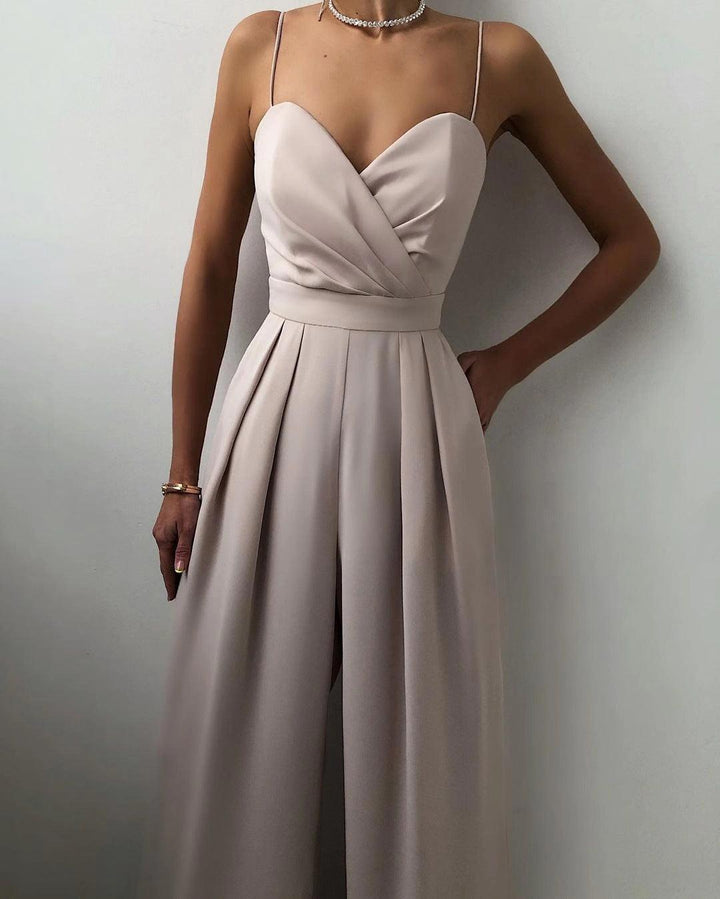 Levoire | Salopette À Bretelles Spaghetti Taille Haute Beige