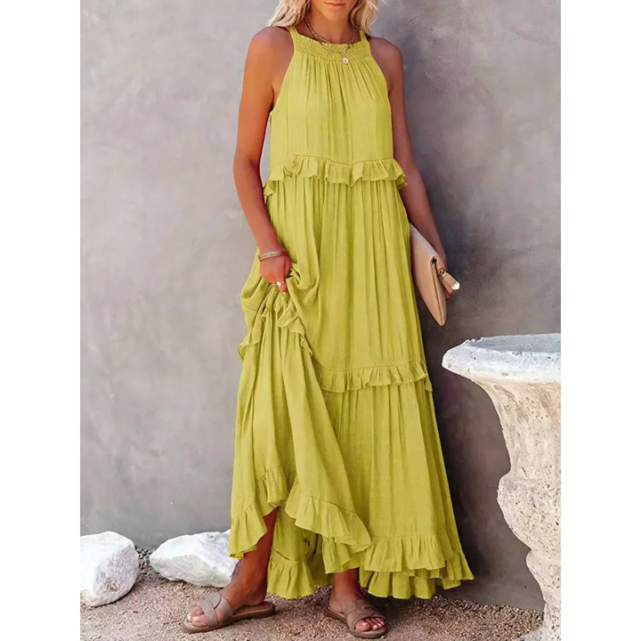 Levoire | Robe D'Invite De Mariage À Ourlet Volant Et Dos Nu - Maxi Jaune