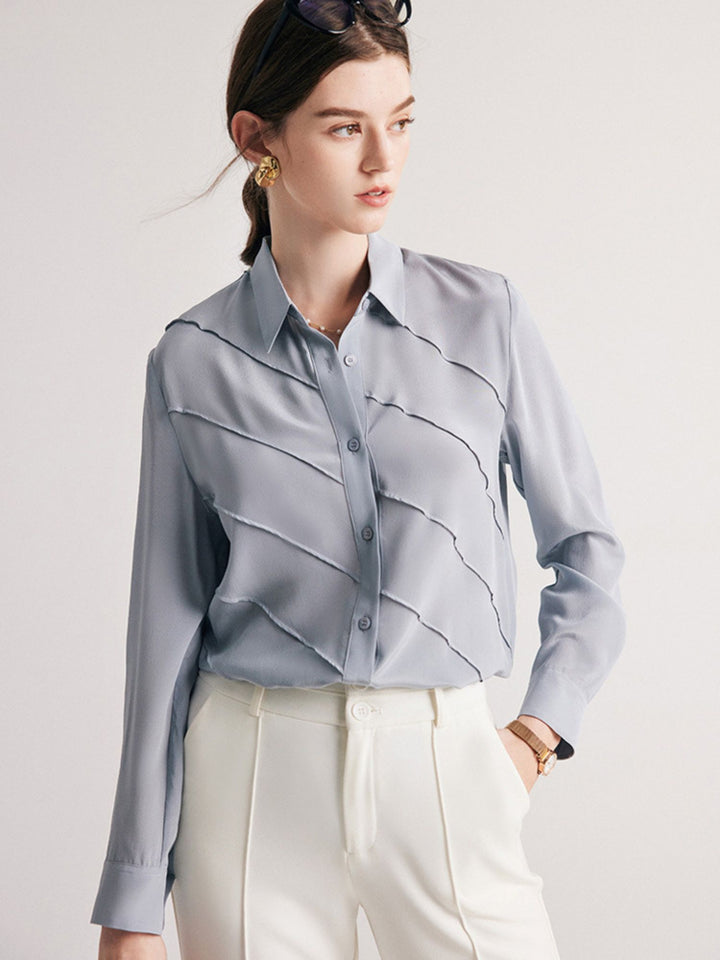 Blouse en Soie Rayée Texturée Bleu Poudre