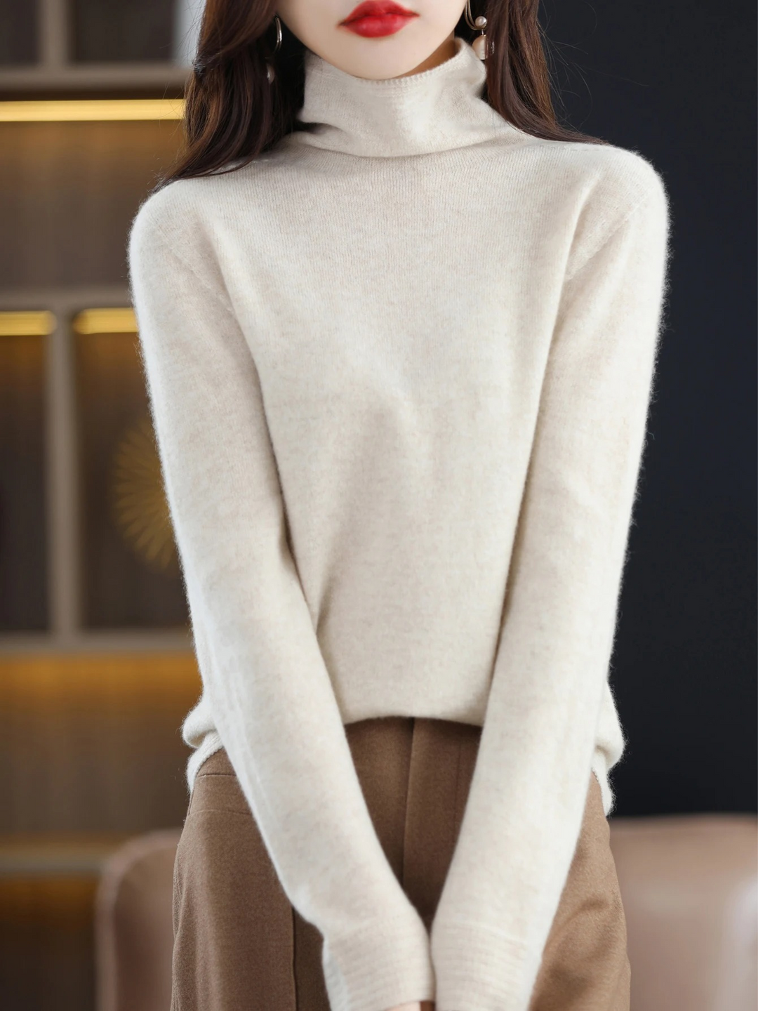 Levoire | Pull en cachemire Pull à col rond pour femmes Pull en tricot doux et confortable Beige