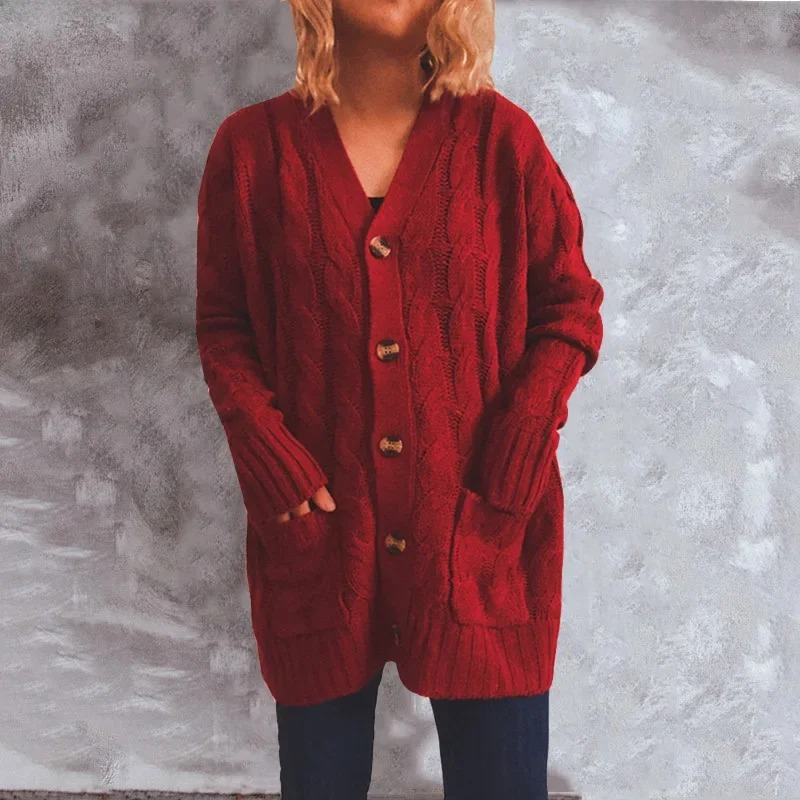 Levoire | Gilet à col haut pour femmes avec design en maille à cape Rouge foncé