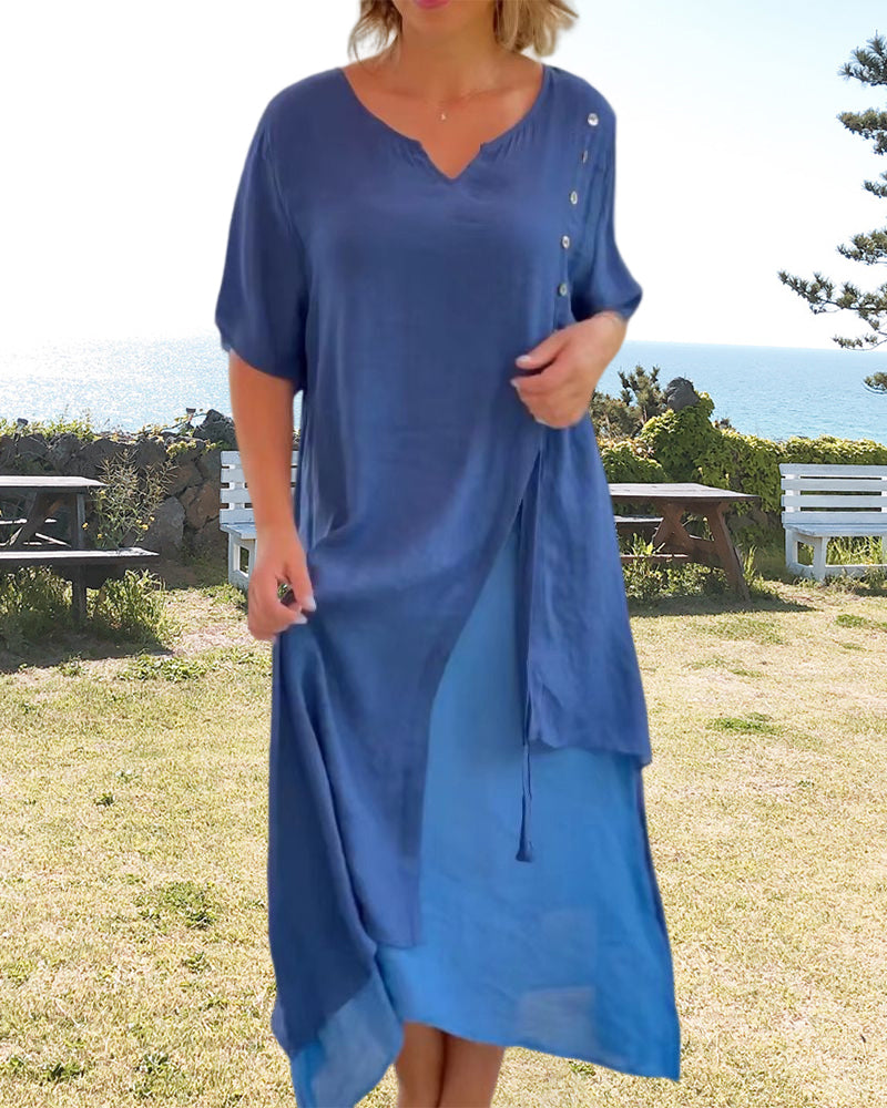 Levoire | Robe asymétrique à manches courtes et décolleté en V