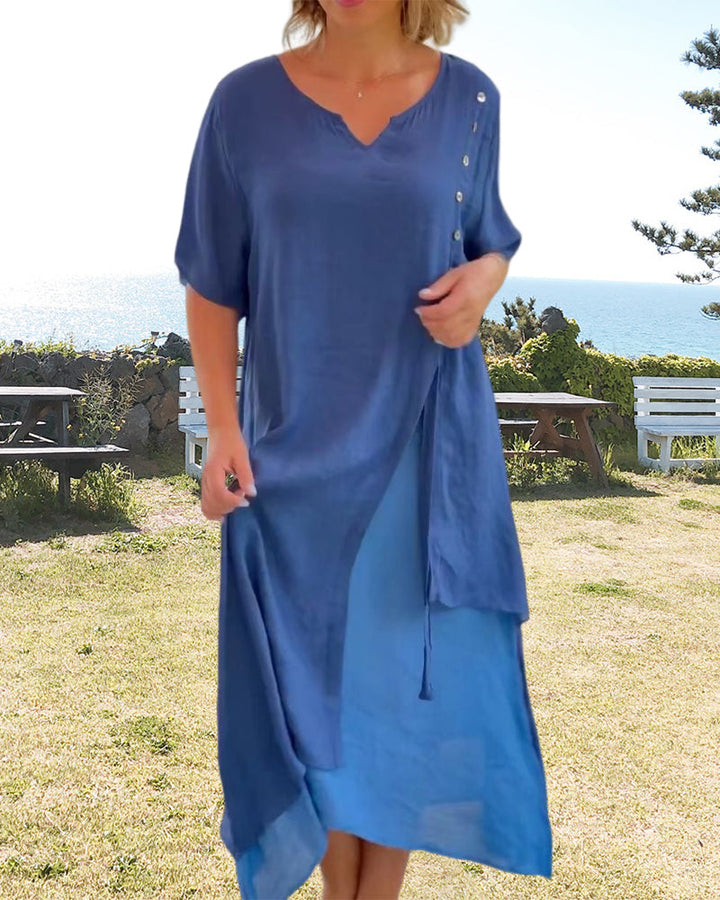 Levoire | Robe asymétrique à manches courtes et décolleté en V