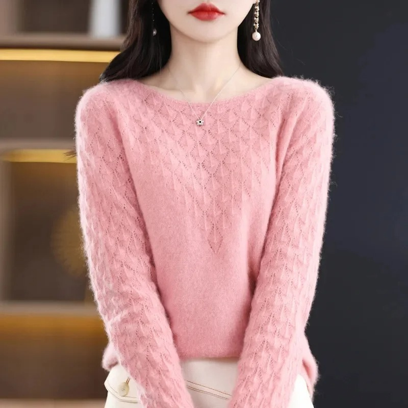 Levoire | Kashmir Pull pour Femmes Design de Tricot Élégant, Doux & Chaud Rose pâle