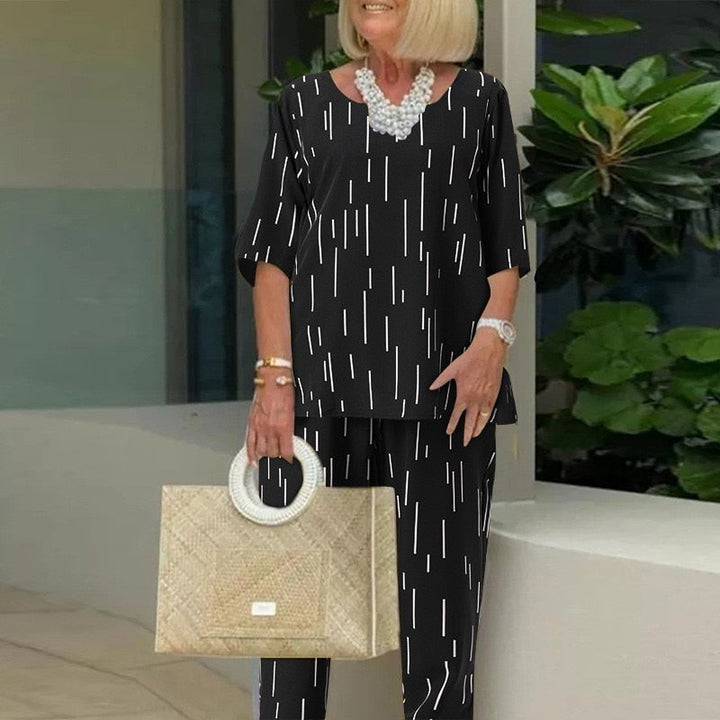 Levoire | Élégant Tailleur Femme Avec Top Et Pantalon Noir Blanc