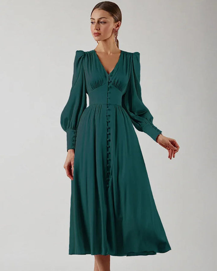 Levoire | Robe Maxi en Soie Décolleté en V pour Femmes Vert foncé