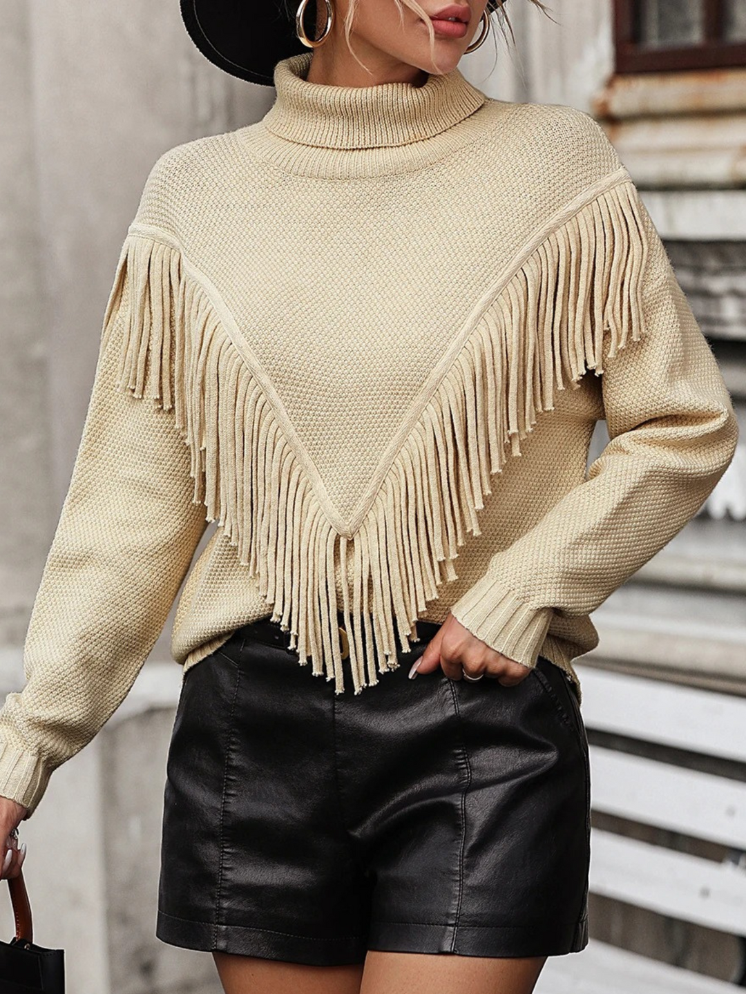 Levoire | Mykete Combinaison Col Roulé Chemise À Manches Longues Et Franges Abricot