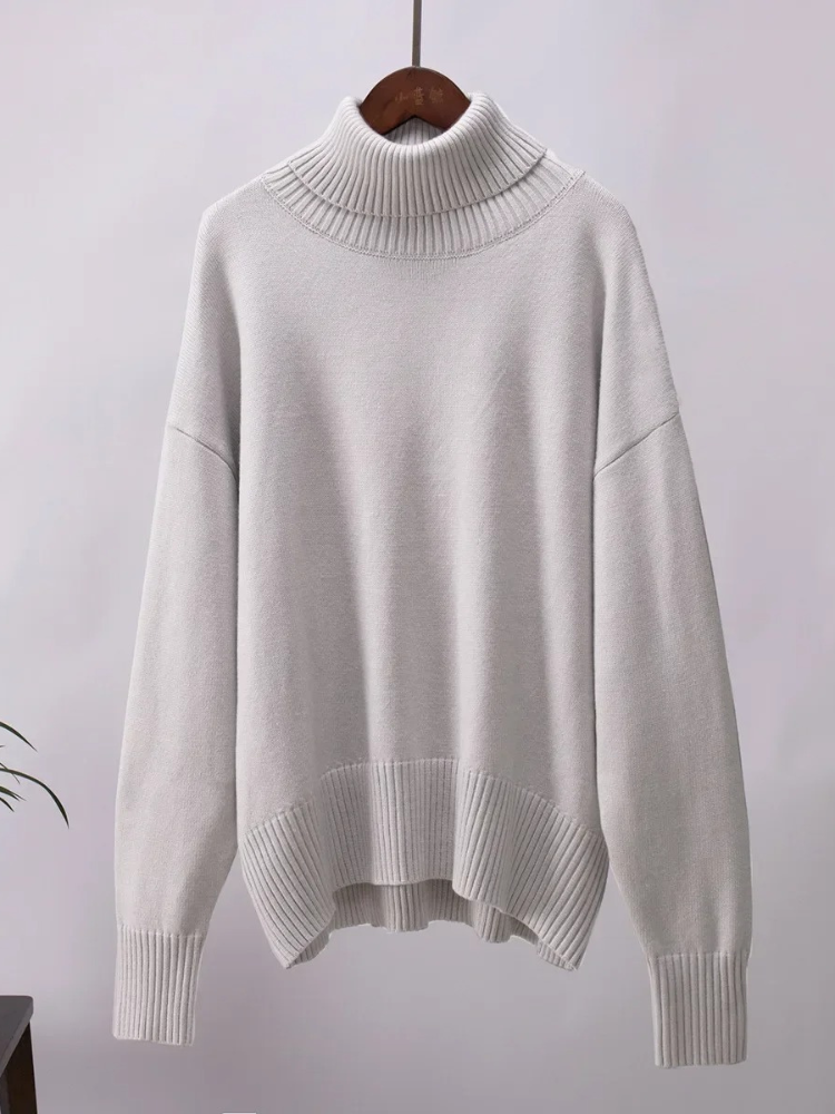 Levoire | Pull en tricot à col montant pour femmes en grandes tailles, Doux et Confortable Gris clair