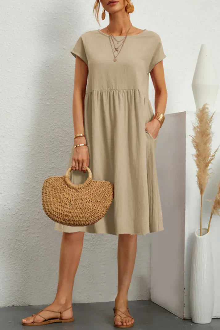 Levoire | Robe Unicolore Décontractée Manches Courtes Khaki