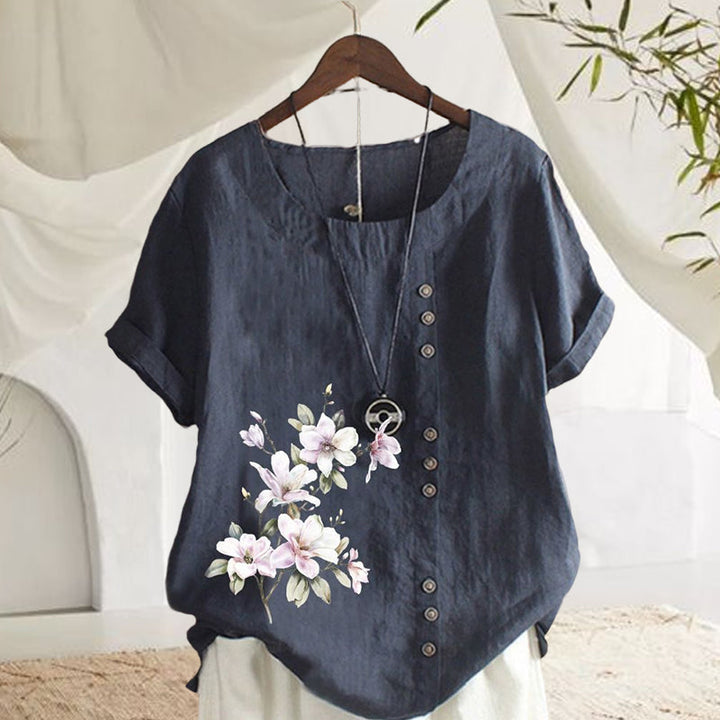 Levoire | Chemise en coton-lin à fleurs Bleu marine