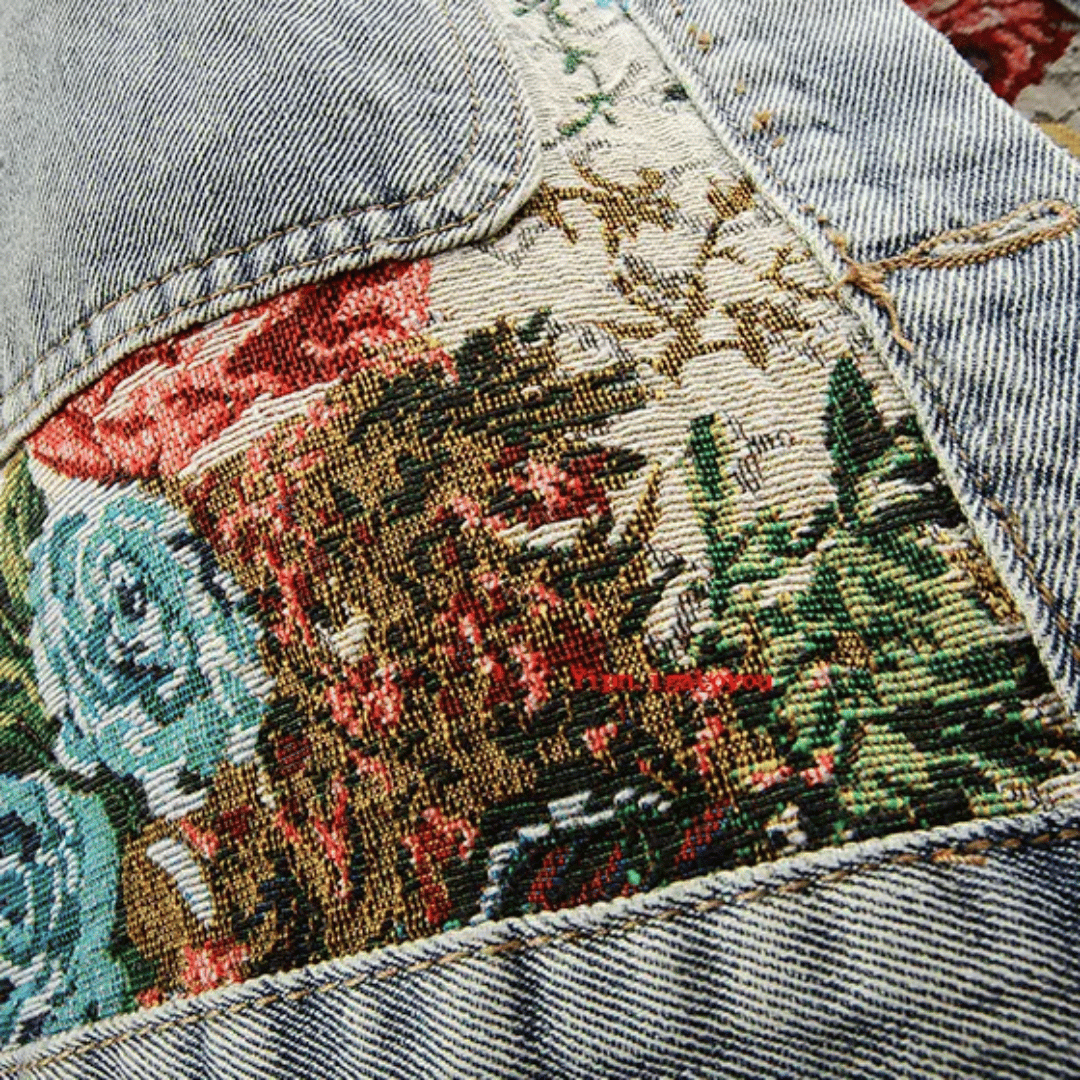 Levoire | Veste En Denim À Fleurs Peintes À La Main Fleurs & Coton Bio
