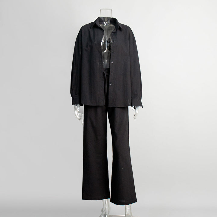 Levoire | Ensemble surdimensionné en coton composé d'une chemise et d'un pantalon Noir