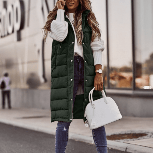 Manteau sans manches pour femmes en longueur longue Vert