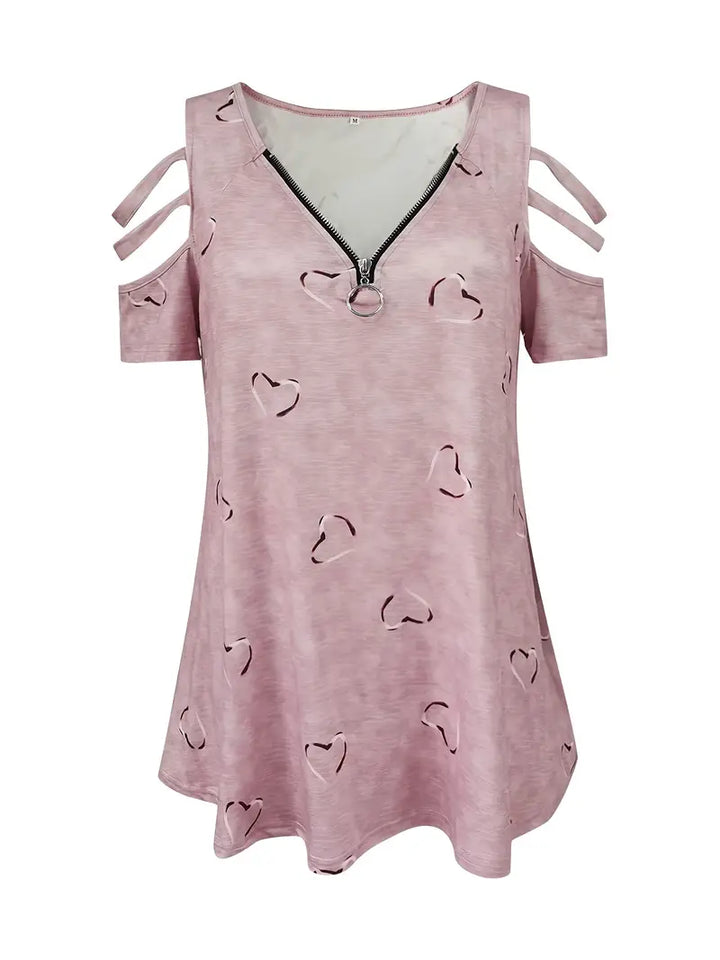 Levoire | T-Shirt Manches Courtes Motif Cœur Décolleté V