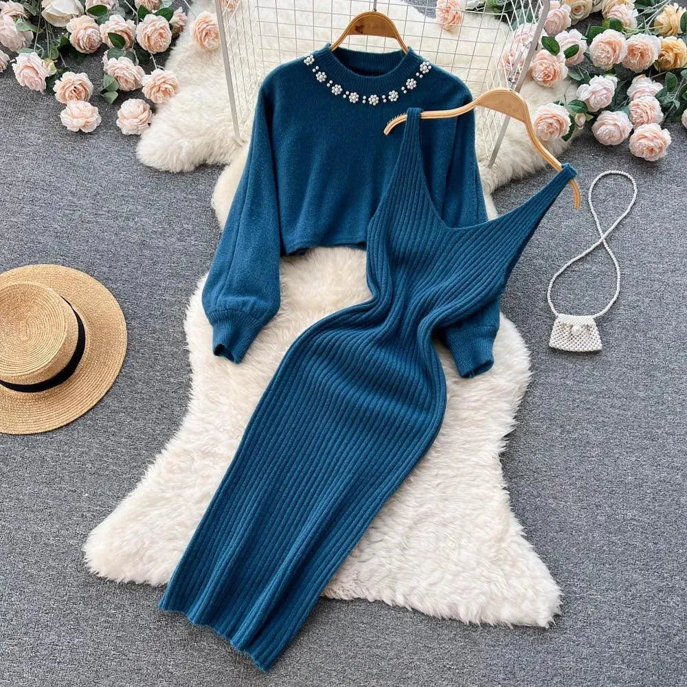 Levoire | Ensemble en tricot à deux pièces avec décolleté en V Bleu foncé Uniforme