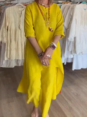 Levoire | Ensemble De Loisirs Unicolore En Lin Pour Femmes Jaune