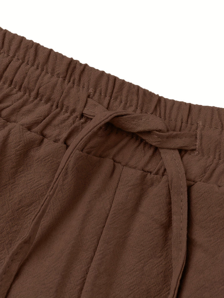 Levoire | Homme Coton Lin Mélange Bande De Publication Et Pantalon Harem