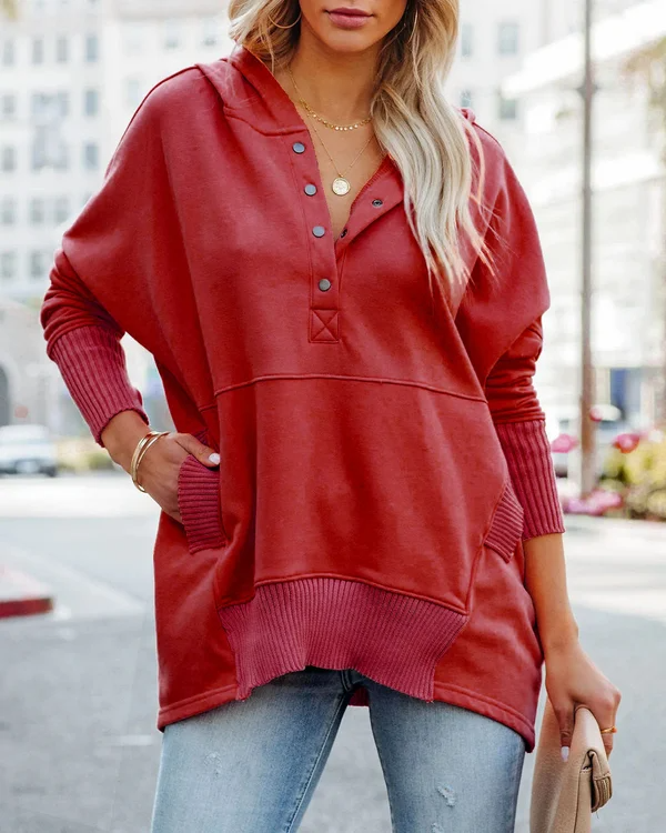 Levoire | Sweat À Capuche Tendance Pour Femmes Avec Décolleté En V Rot