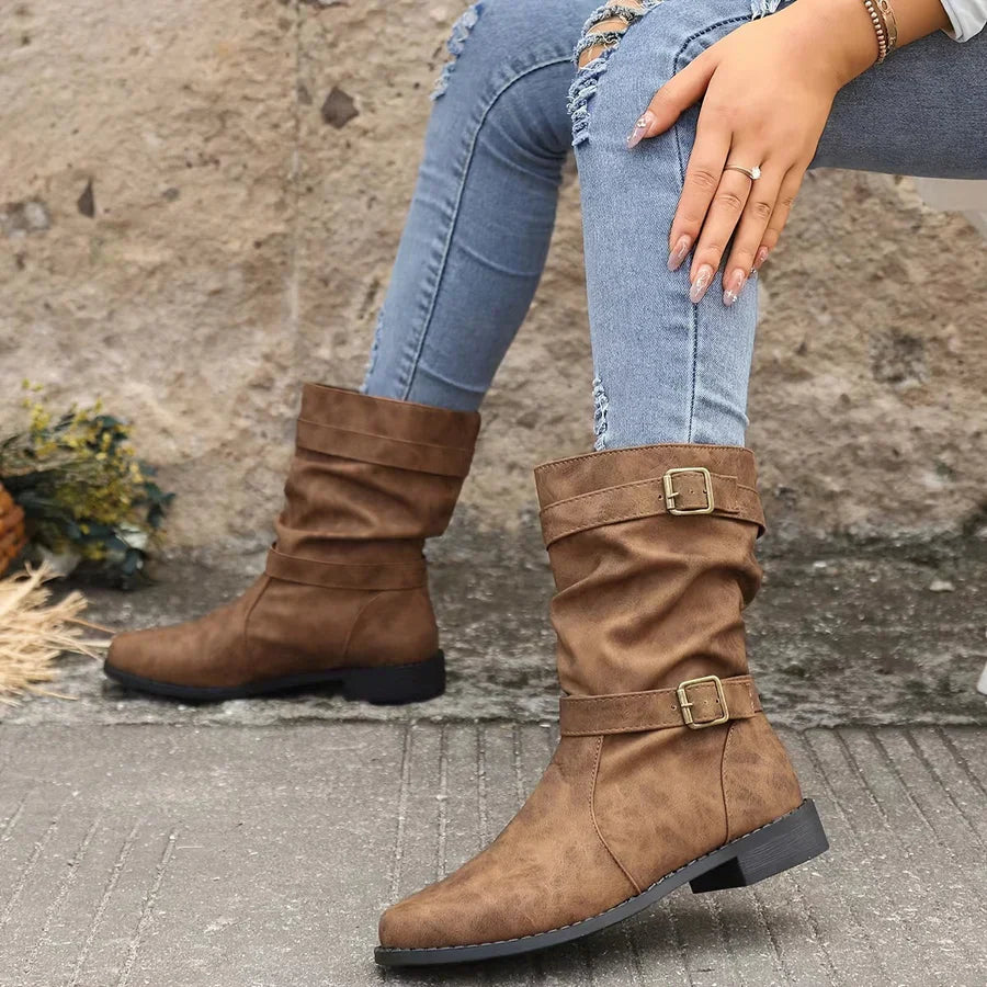 Levoire | Bottes De Cheville Western À Boucle Vintage Pour Femmes Marron clair