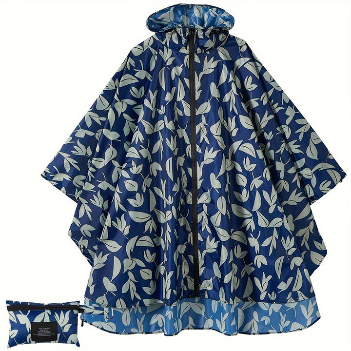 Levoire | Poncho De Pluie Sportif Pour Femme Avec Capuche Et Motif Géométrique bleu&feuille