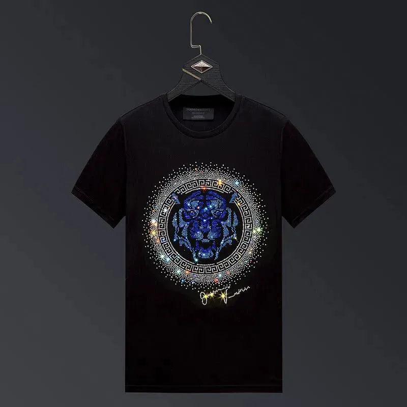 Levoire | T-shirt homme avec tête de tigre et strass Noir