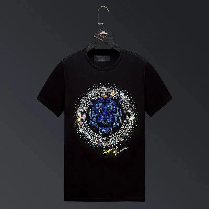 Levoire | T-shirt homme avec tête de tigre et strass Noir