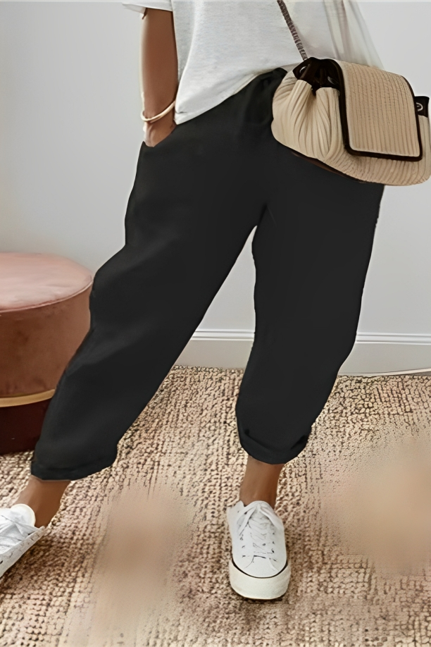 Levoire | Pantalon uni avec cordon de serrage et poche oblique Noir