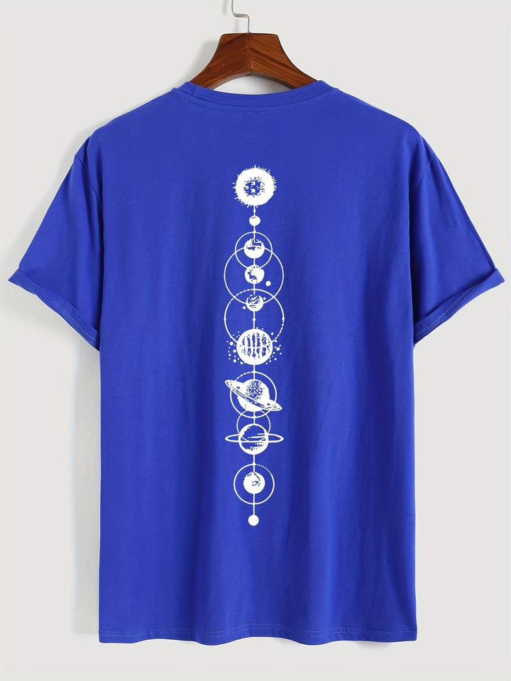 Levoire | T-Shirt Pour Hommes Rento Avec Imprimé Planètes En 100% Coton Bleu