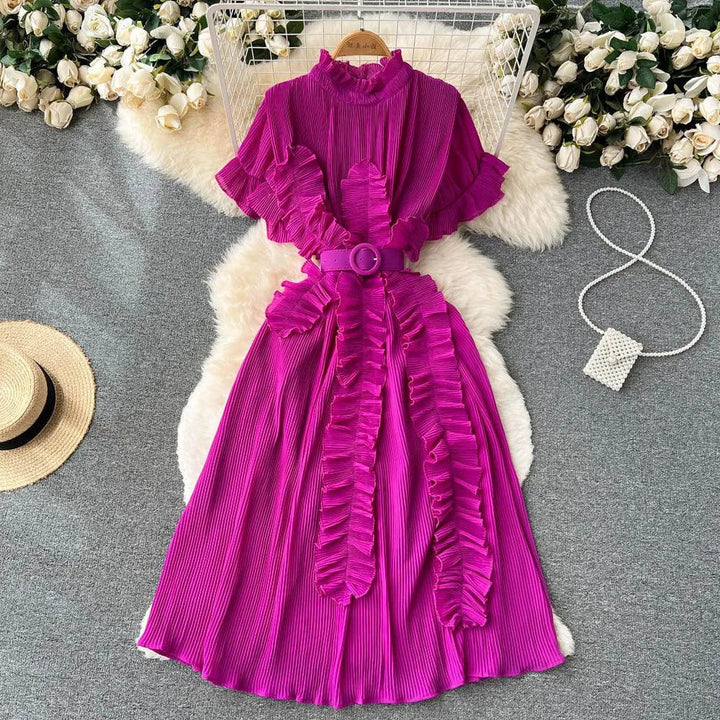 Levoire | Robe maxi à manches longues avec des volants plissés Lila Taille libre