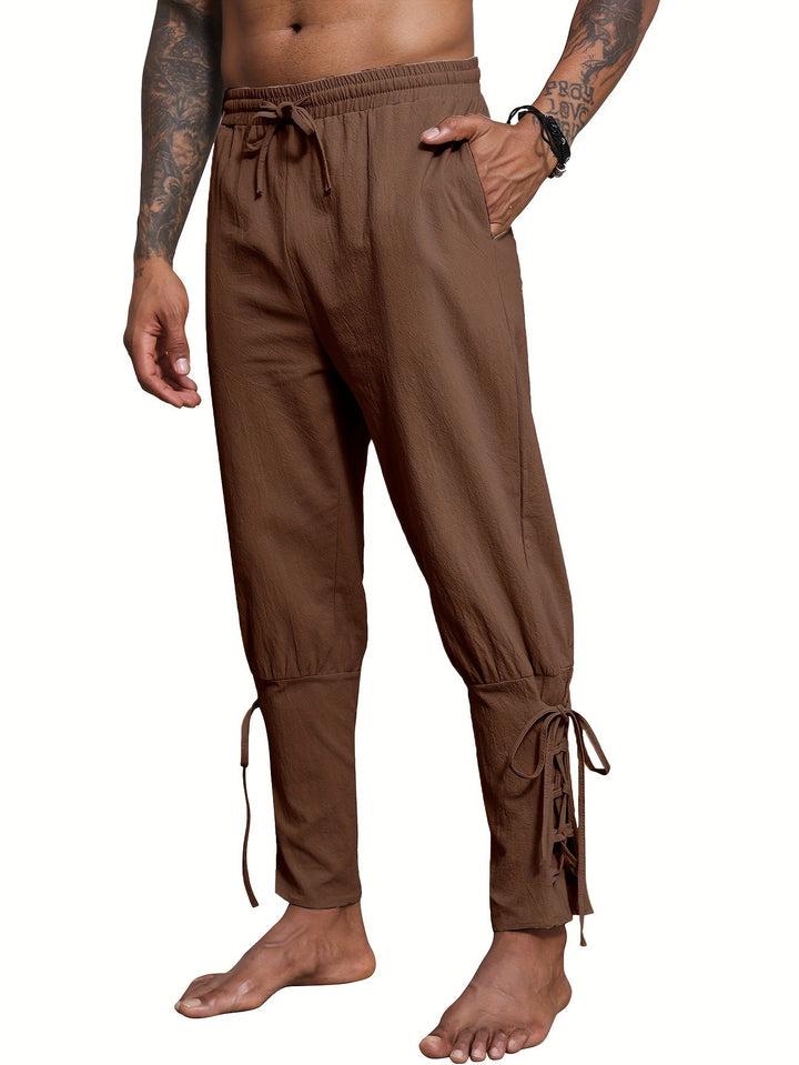 Levoire | Homme Coton Lin Mélange Bande De Publication Et Pantalon Harem