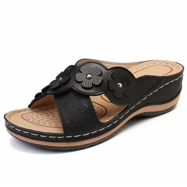 Levoire | Sandales Ortopédiques Pour Femmes À Motif Floral Noir