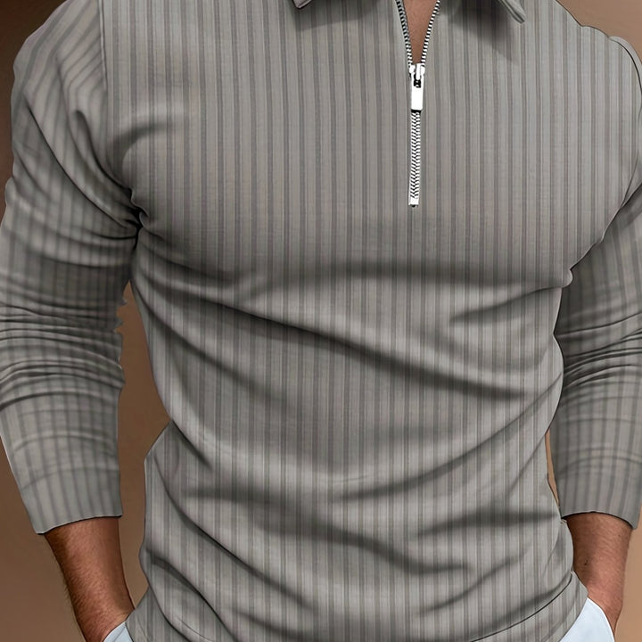 Levoire | Rayures Verticales Chemise Pour Hommes Avec Zip Et Manches Longues gris