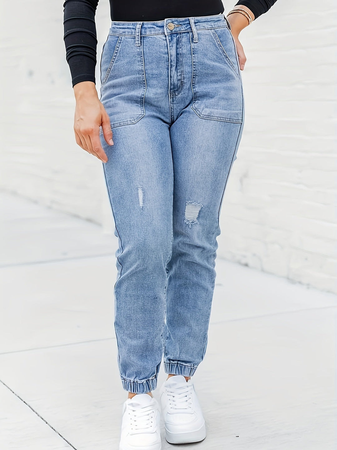 Levoire | Jeans Pour Femmes Rentot En Grandes Tailles, Déchirés, Bleu Lavé Bleu clair