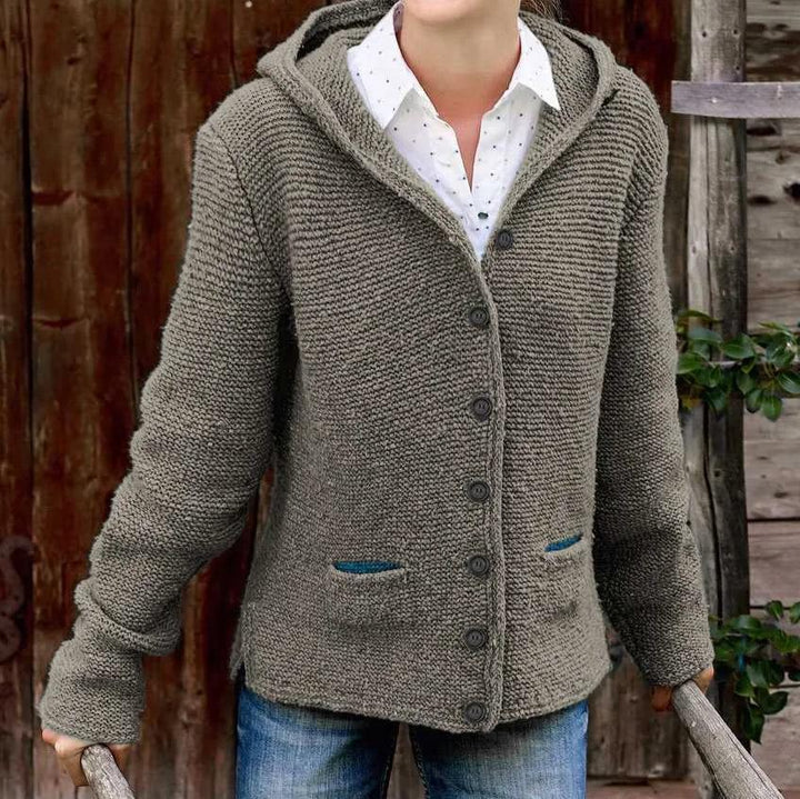 Levoire | Veste tricotée à capuche à manches longues avec bouton Gris