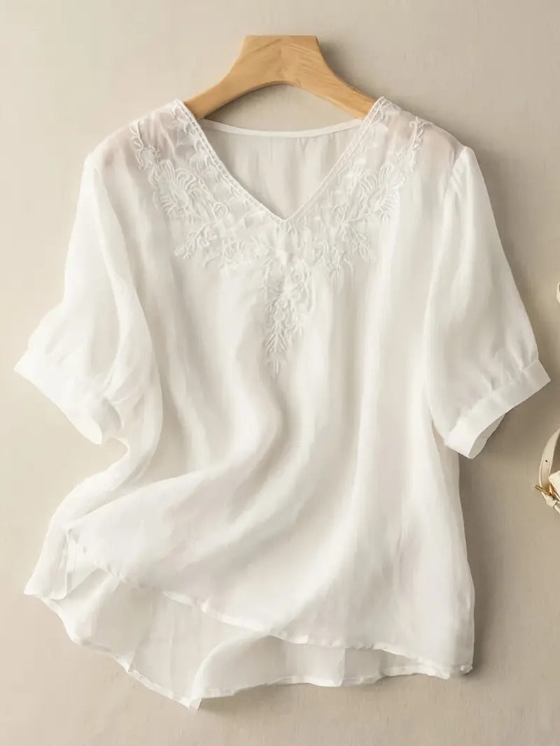 Levoire | Vintage Floral T-shirt V-cou Blanc