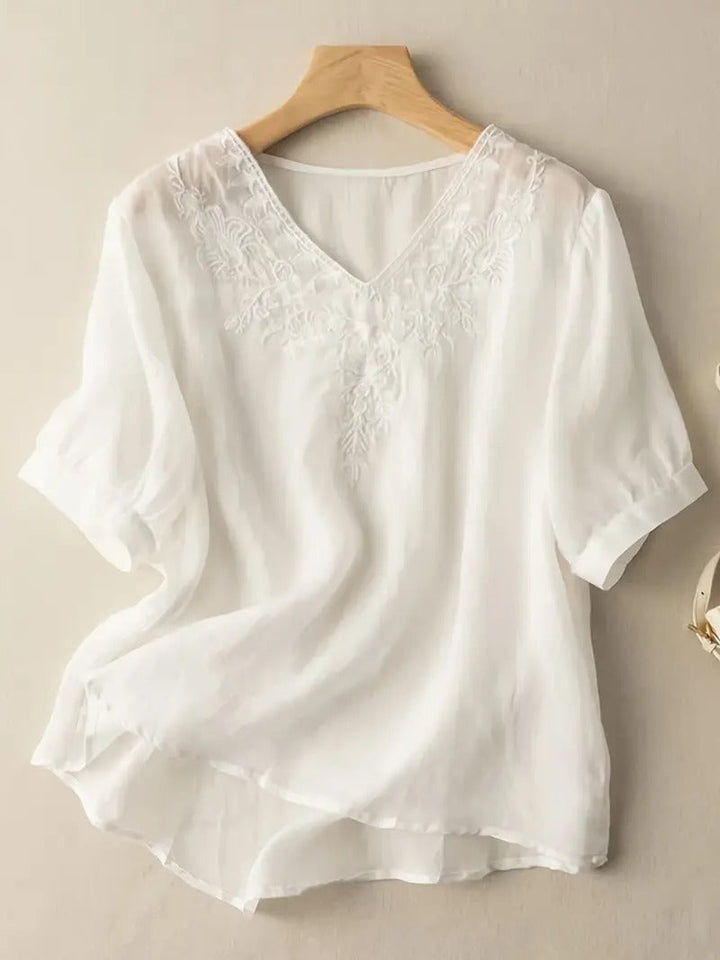 Levoire | Vintage Floral T-shirt V-cou Blanc