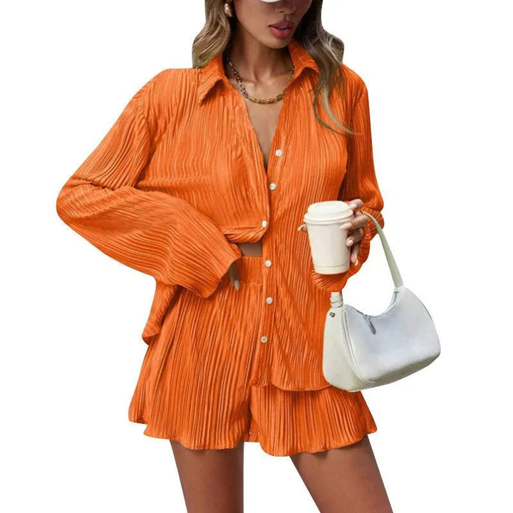 Levoire | Taille avec shorts et manches longues, retourné, uni, décontracté plissé