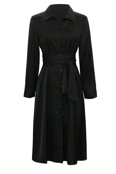 Levoire | Robe Chemise Midi À Col Montant Manches Longues
